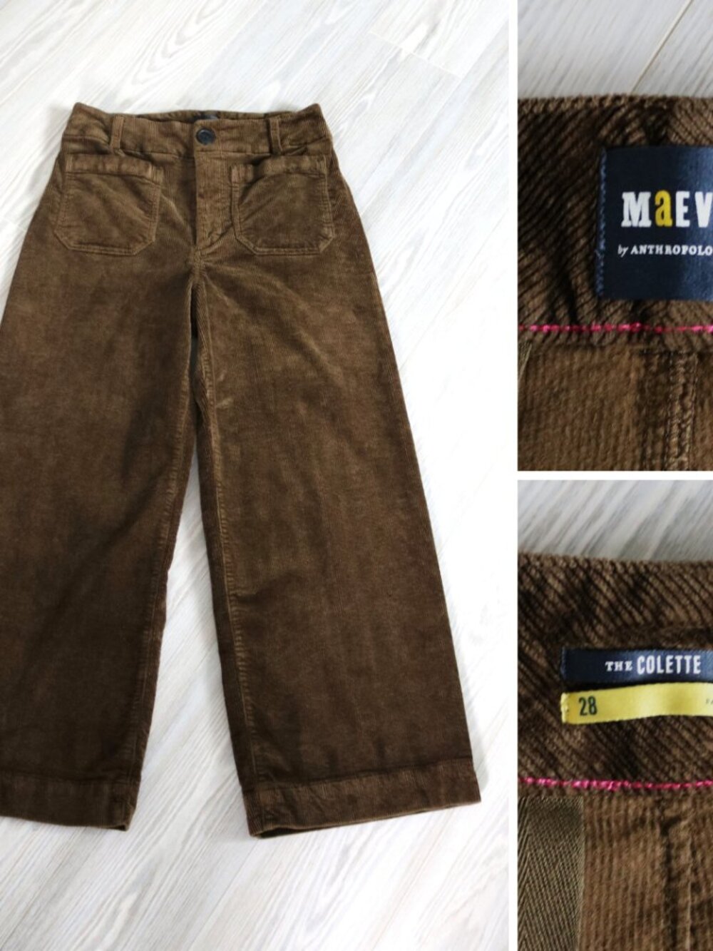 Maeve Colette Cropped Wide-Leg Pants Corduroy Chocolate Y2K 90s Style Size 28